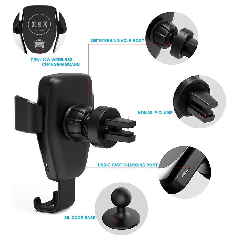 Auto Clamping Wireless Car Charger - Infrared Sensor Phone Mount | 10W Fast Charging Holder | Smart Touch Air Vent Mount | Quick Charge Wireless Cradle for iPhone & Android | UAE Driving Essential