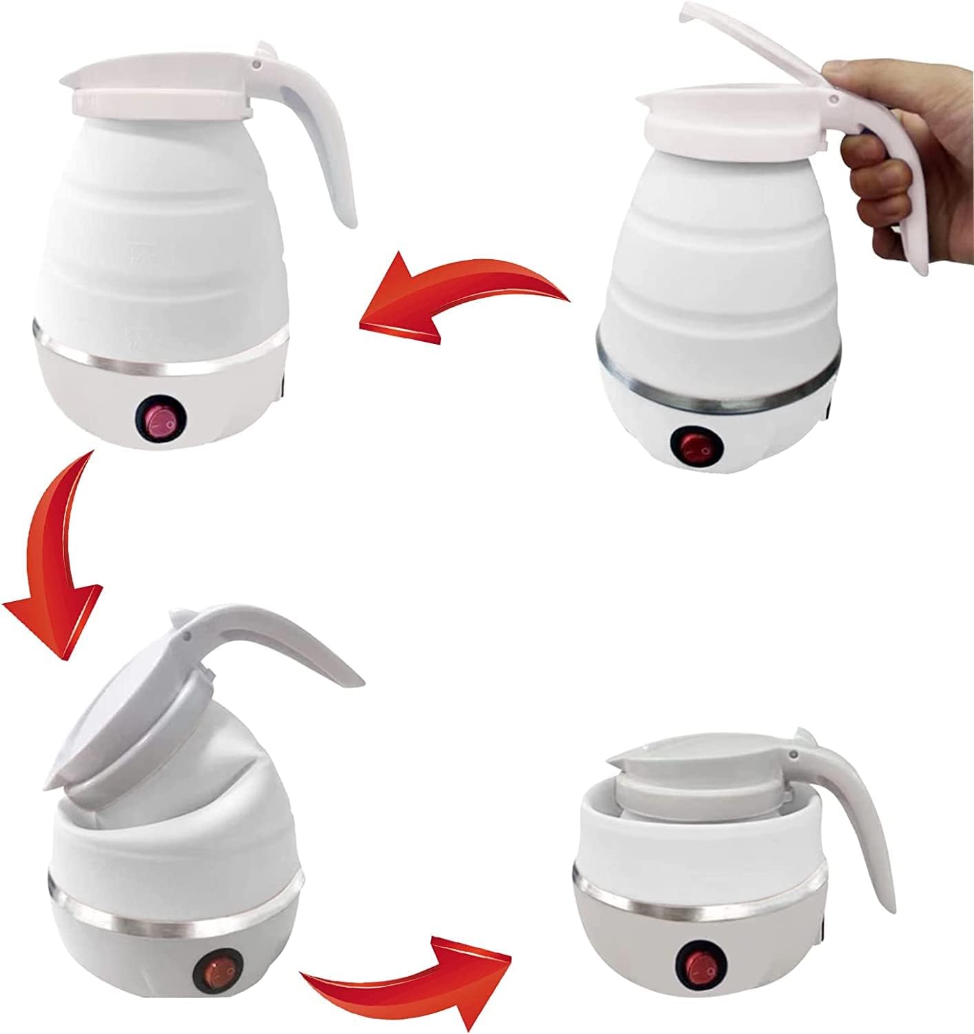 Portable Electric Kettle - Foldable Travel Kettle | Collapsible Silicone Water Boiler | 600ml Lightweight & Compact Hot Water Heater | Food-Grade BPA-Free Kettle with Auto Shut-Off & Stainless Steel Base