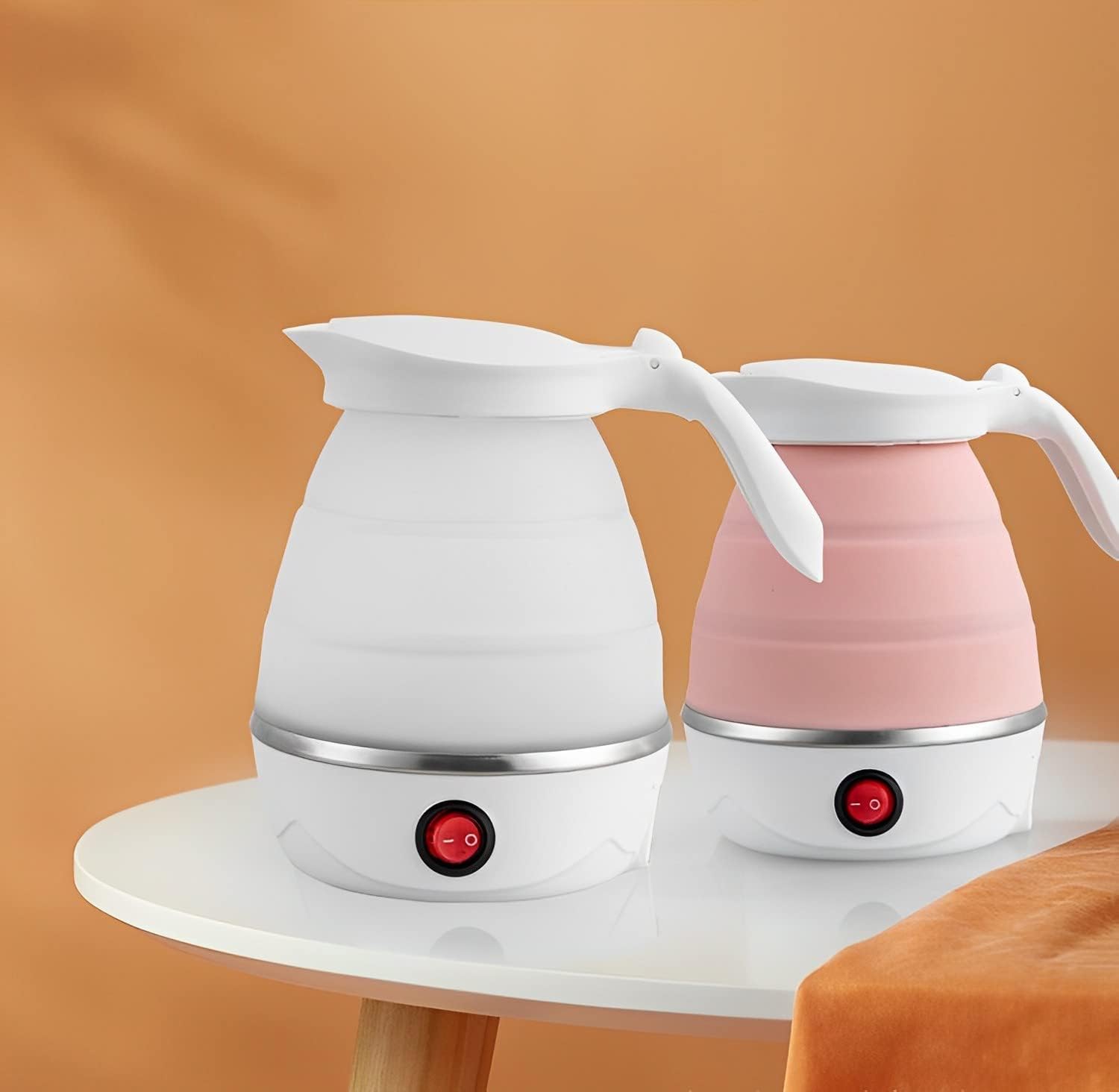 Portable Electric Kettle - Foldable Travel Kettle | Collapsible Silicone Water Boiler | 600ml Lightweight & Compact Hot Water Heater | Food-Grade BPA-Free Kettle with Auto Shut-Off & Stainless Steel Base