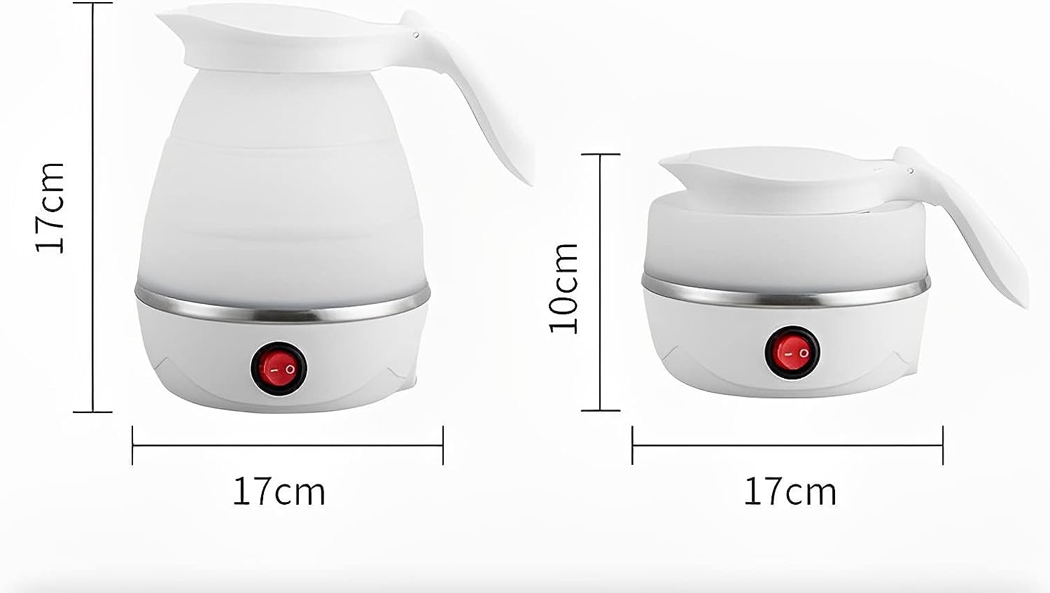 Portable Electric Kettle - Foldable Travel Kettle | Collapsible Silicone Water Boiler | 600ml Lightweight & Compact Hot Water Heater | Food-Grade BPA-Free Kettle with Auto Shut-Off & Stainless Steel Base