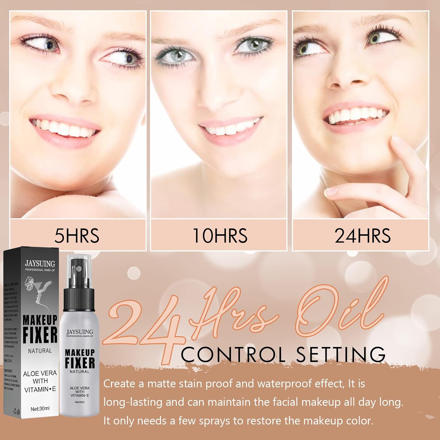 Jaysuing Natural Makeup Fixer Spray - Aloe Vera & Vitamin E | Long-Lasting Setting Mist for Fresh, Hydrated Skin