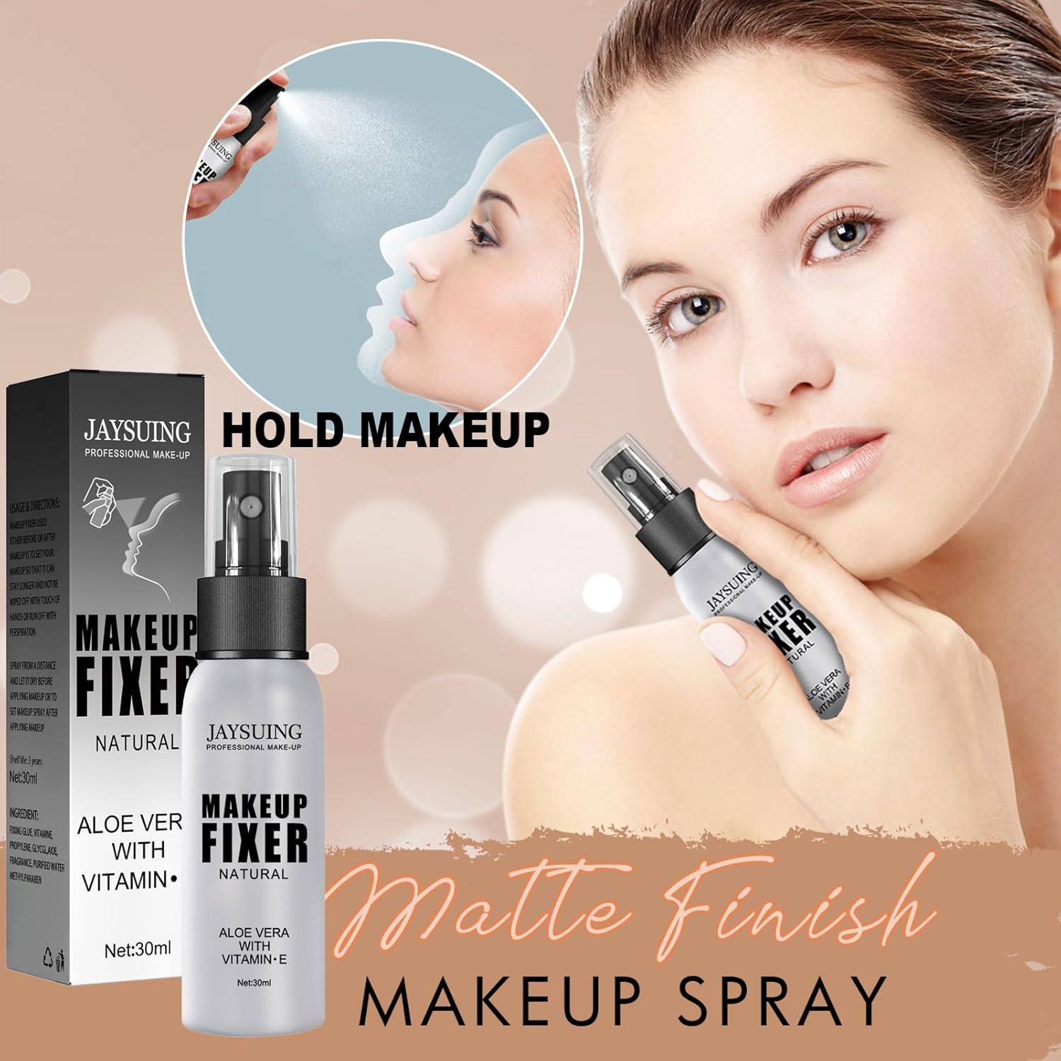 Jaysuing Natural Makeup Fixer Spray - Aloe Vera & Vitamin E | Long-Lasting Setting Mist for Fresh, Hydrated Skin