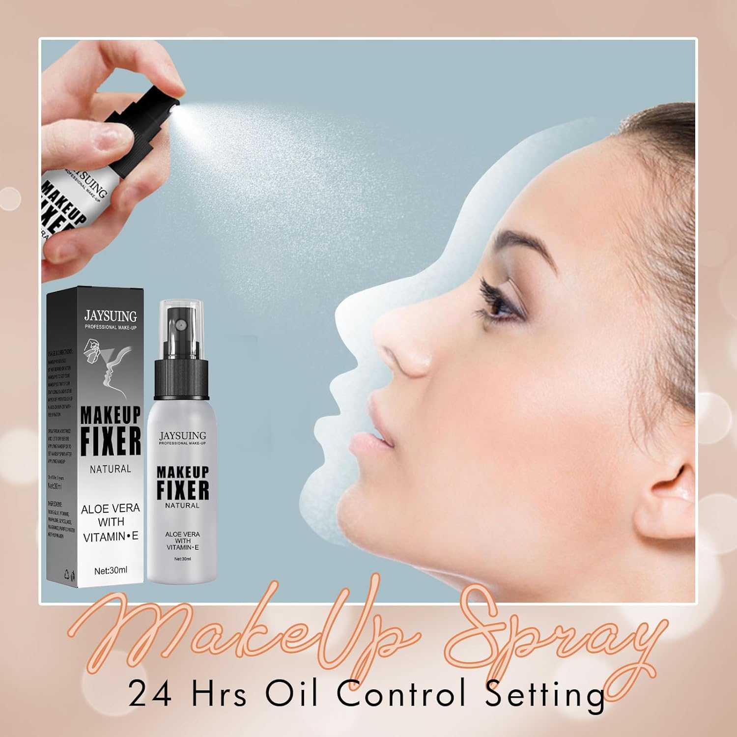 Jaysuing Natural Makeup Fixer Spray - Aloe Vera & Vitamin E | Long-Lasting Setting Mist for Fresh, Hydrated Skin