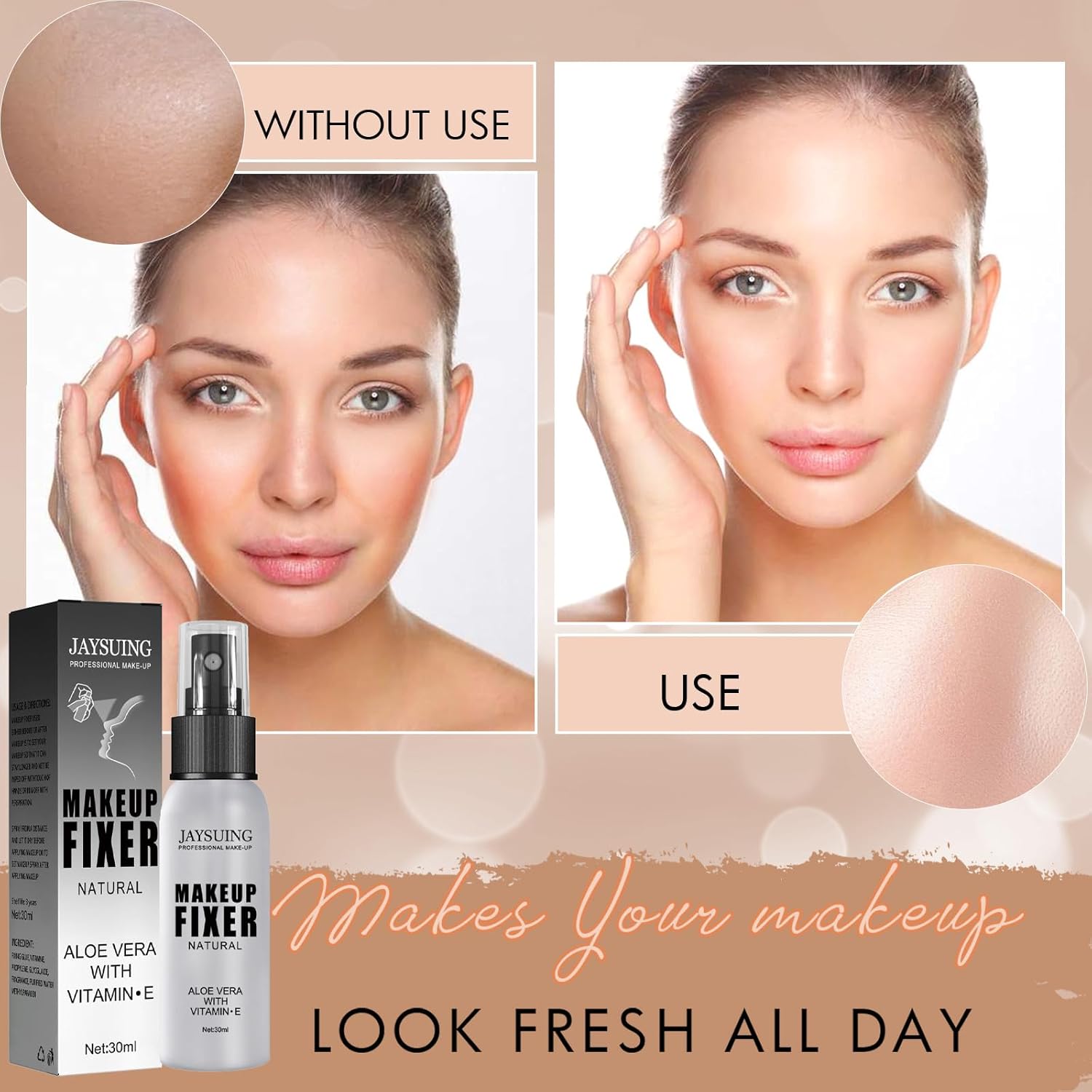Jaysuing Natural Makeup Fixer Spray - Aloe Vera & Vitamin E | Long-Lasting Setting Mist for Fresh, Hydrated Skin