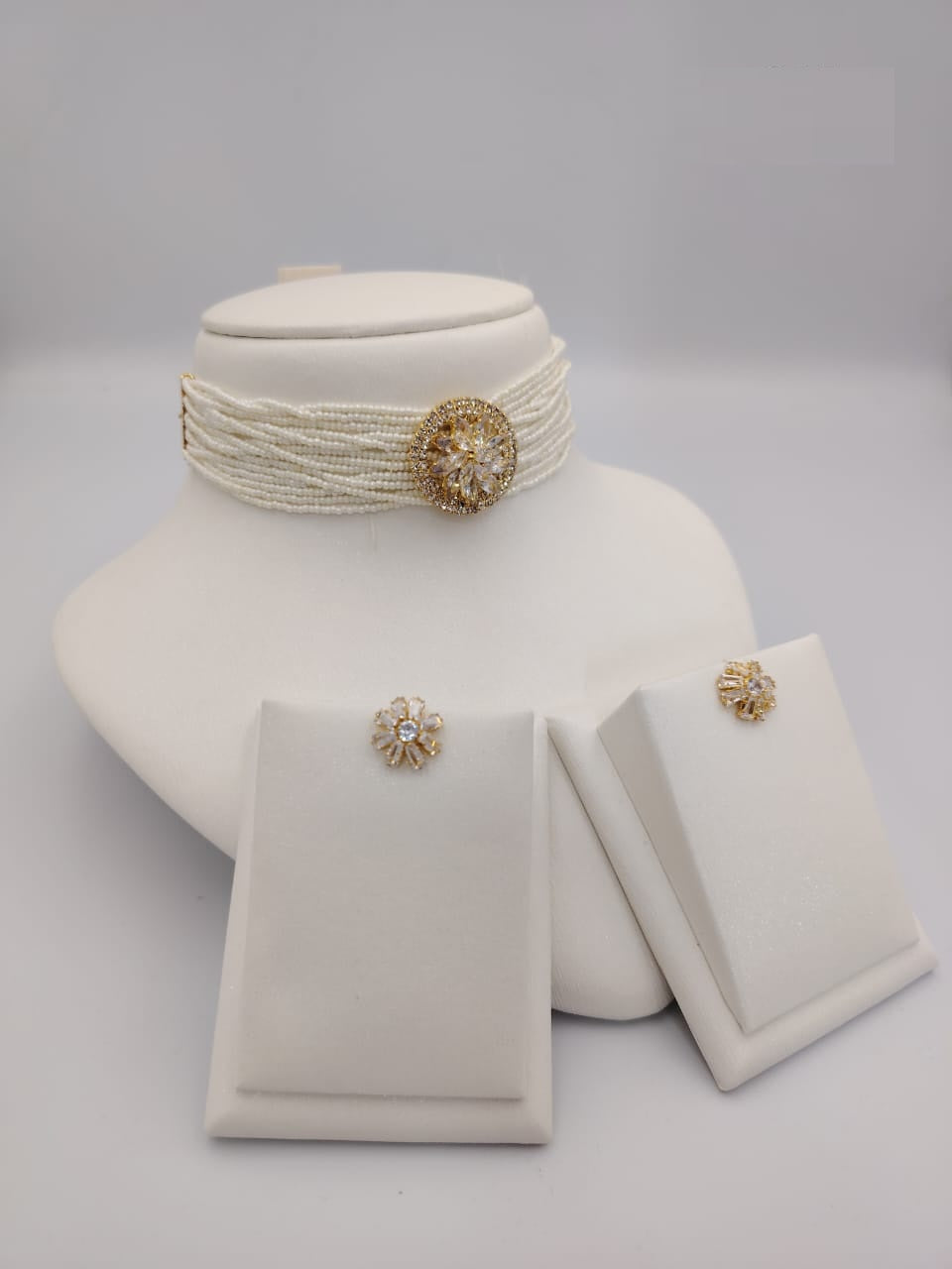 Pearl Choker Necklace Sets with Earrings – Bridal & Party Jewelry | Multicolor, Gold & White Statement Brooch Choker Designs
