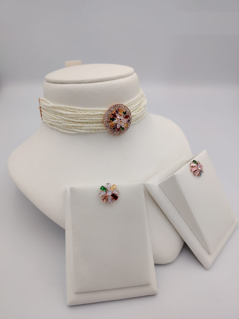 Pearl Choker Necklace Sets with Earrings – Bridal & Party Jewelry | Multicolor, Gold & White Statement Brooch Choker Designs