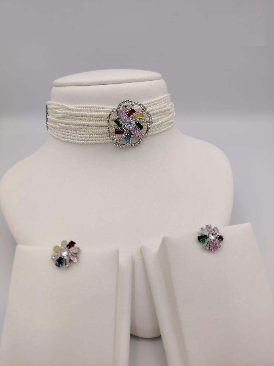 Pearl Choker Necklace Sets with Earrings – Bridal & Party Jewelry | Multicolor, Gold & White Statement Brooch Choker Designs