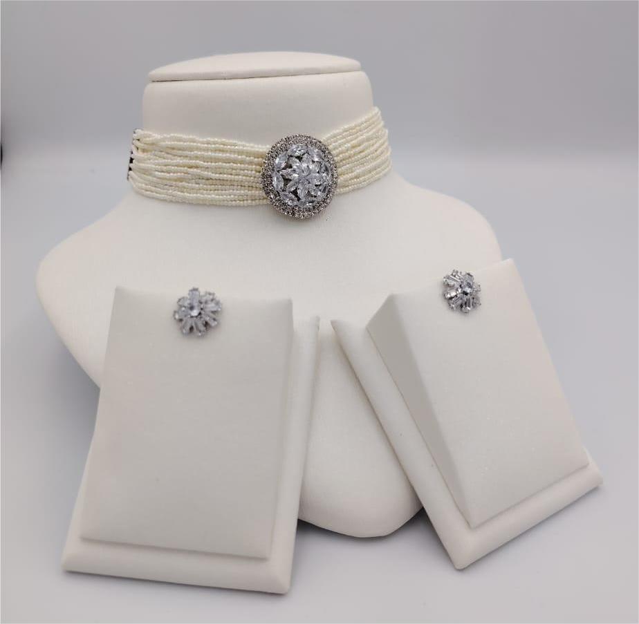 Pearl Choker Necklace Sets with Earrings – Bridal & Party Jewelry | Multicolor, Gold & White Statement Brooch Choker Designs
