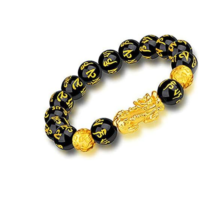 Black Obsidian Pixiu Bracelet – Wealth & Protection Feng Shui Jewelry | Gold-Tone Lucky Charm with Natural Beads for Men & Women